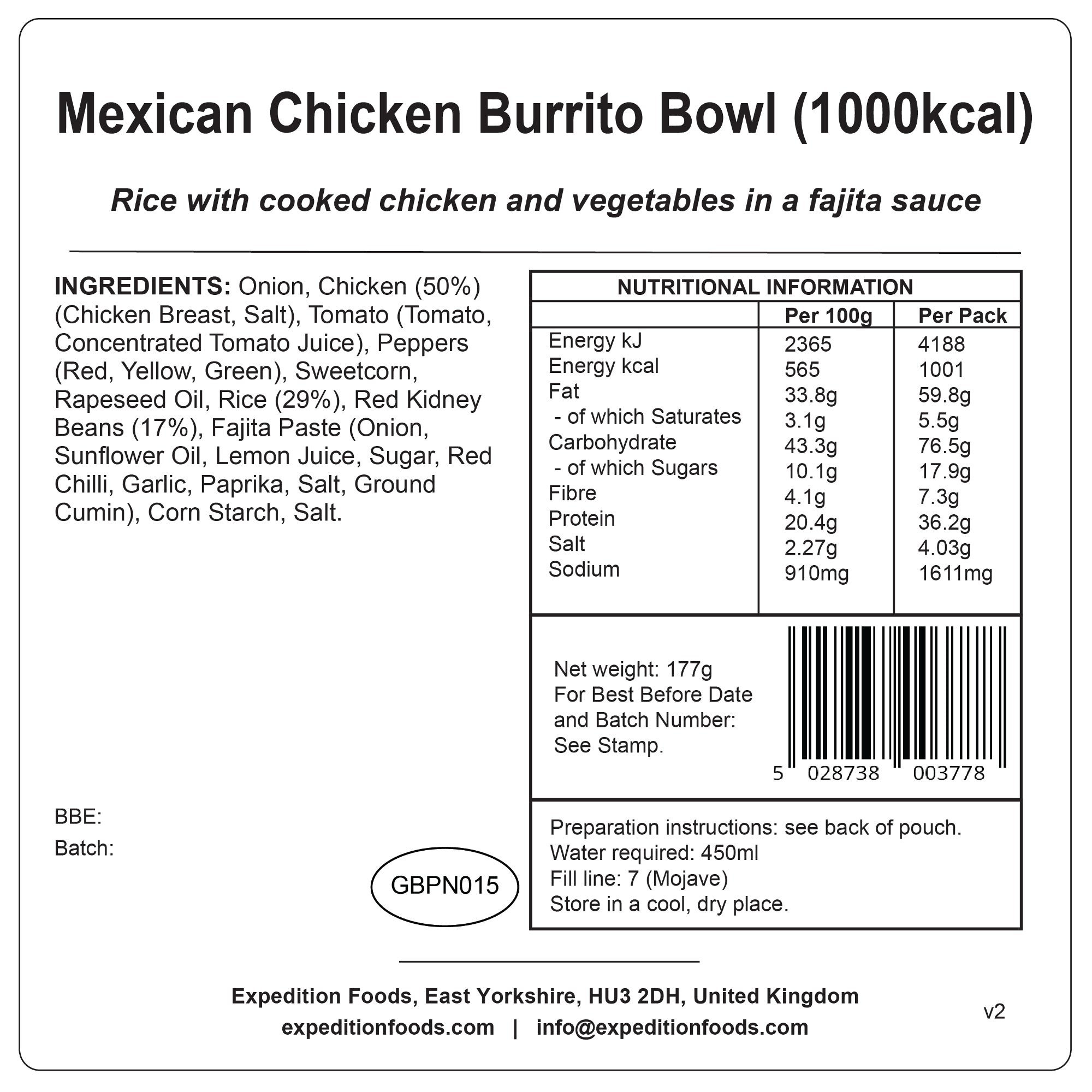 Burrito Labels Mexican Chicken Burrito Bowl - Expedition Foods