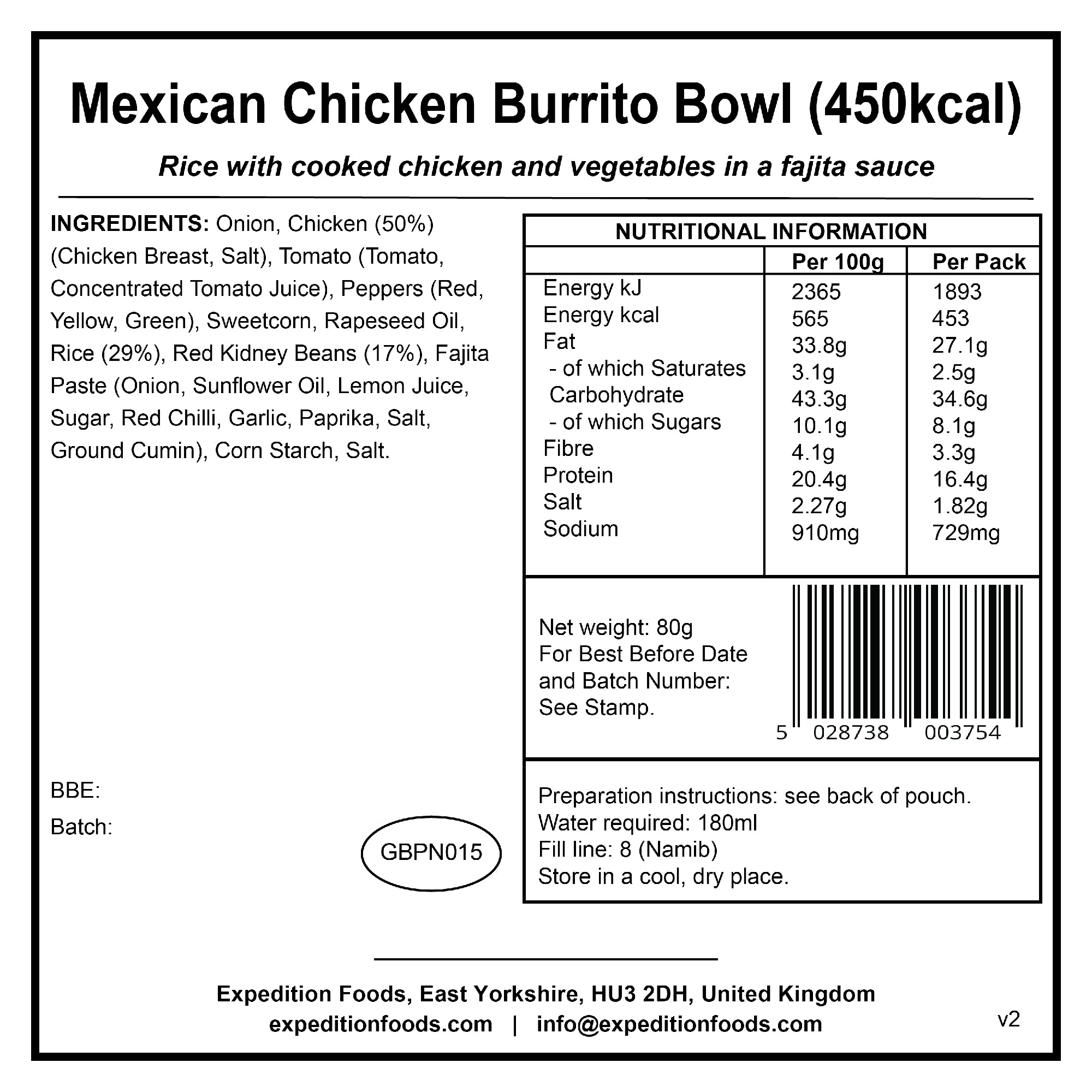 Burrito Labels Mexican Chicken Burrito Bowl - Expedition Foods
