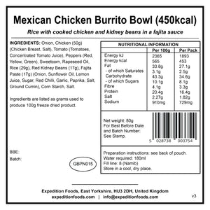 Mexican Chicken Burrito Bowl | Freeze-Dried Meal